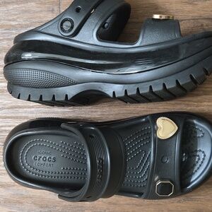 CROCS Mega Black Sandals with Gold Accents/ Size 6